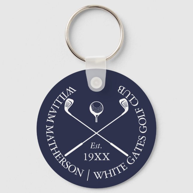 Porte-clés Nom de golf classique bleu marine personnalisé (Recto)