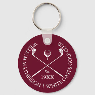 Porte-clés Nom de golf personnalisé classique bordeaux rouge