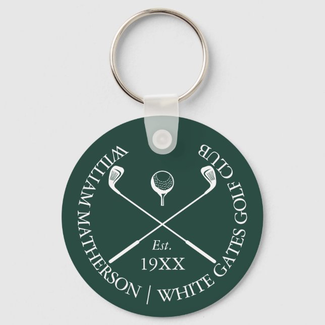 Porte-clés Nom de golf personnalisé classique Émeraude Vert (Recto)