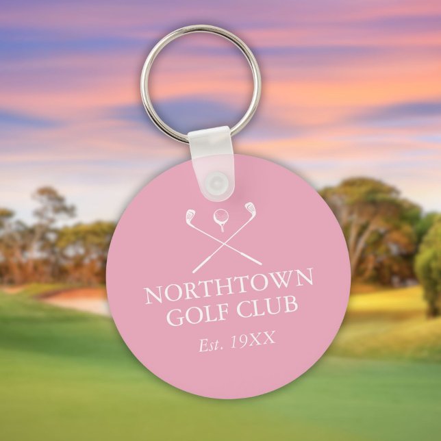 Porte-clés Nom de golf personnalisé Rose (Personalized Golf Club Name Pink Keychain)