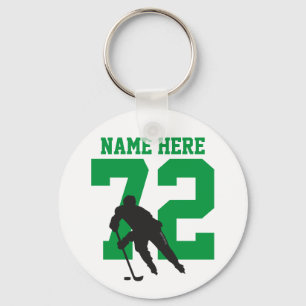 Porte-clés Nom de joueur de hockey personnalisé Numéro Vert