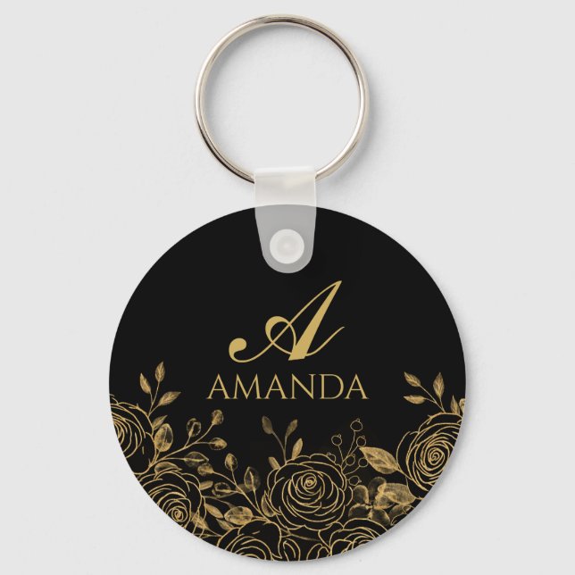 Porte-clés Nom de la Personnaliser Gold Luxury Flower (Recto)