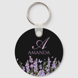 Porte-clés Nom de la Personnaliser Purple Lavender Flower Bla