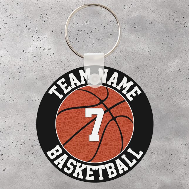 Porte-clés Nom de l'équipe de basket-ball et numéro du joueur (Basketball keychain with custom team name and player jersey number.)