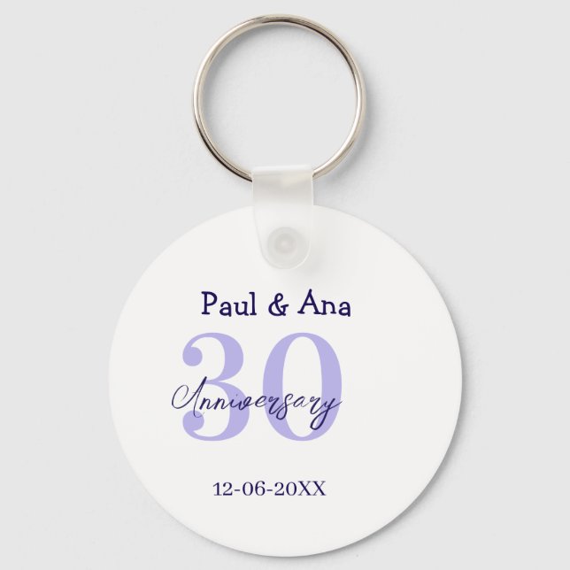 Porte-clés nom de lettre gras violet 30e anniversaire simple  (Recto)