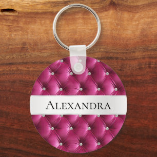 Porte-clés Nom de luxe en faux velours rose glamour