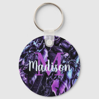 Porte-clés Nom de marbre personnalisé violet cadeau personnal