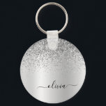 Porte-clés Nom de monogramme en métal glamour avec paillettes<br><div class="desc">Porte-clés en monogramme en métal pailleté brillant argenté avec effet de feuille d'aluminium fausse et métal brossé. C'est le cadeau idéal pour un anniversaire de 16 ans, un mariage, une douche de mariée, un anniversaire de mariage, une baby shower ou une fête de bachelorette pour quelqu'un qui aime le luxe...</div>