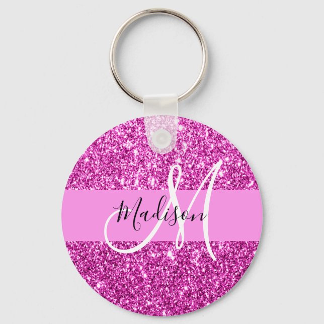 Porte-clés Nom de monogramme scintillant de paillettes rose e (Recto)