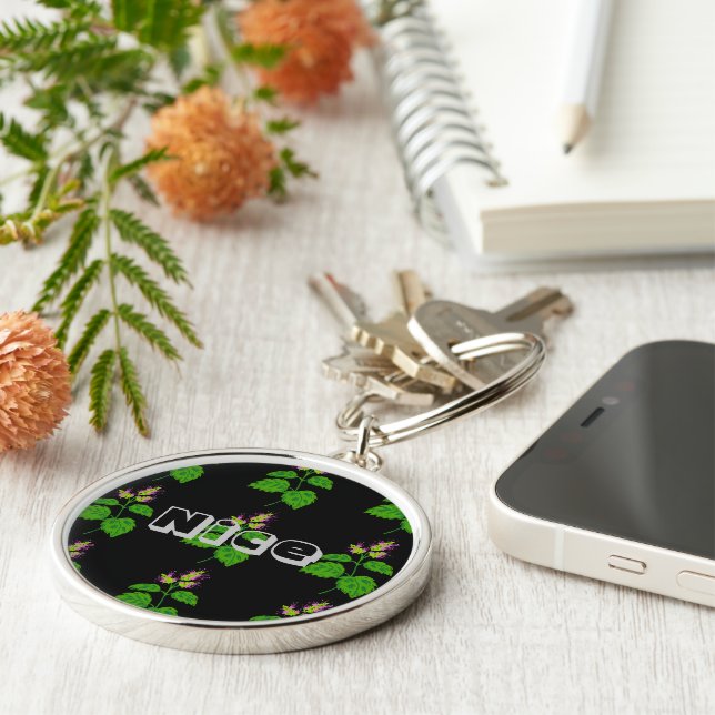 Porte-clés Nom de Nice ou texte Lovely Green Leaf Image (Côté)