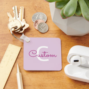 Porte-clés Nom de script & monogramme   Magenta & Violet clai