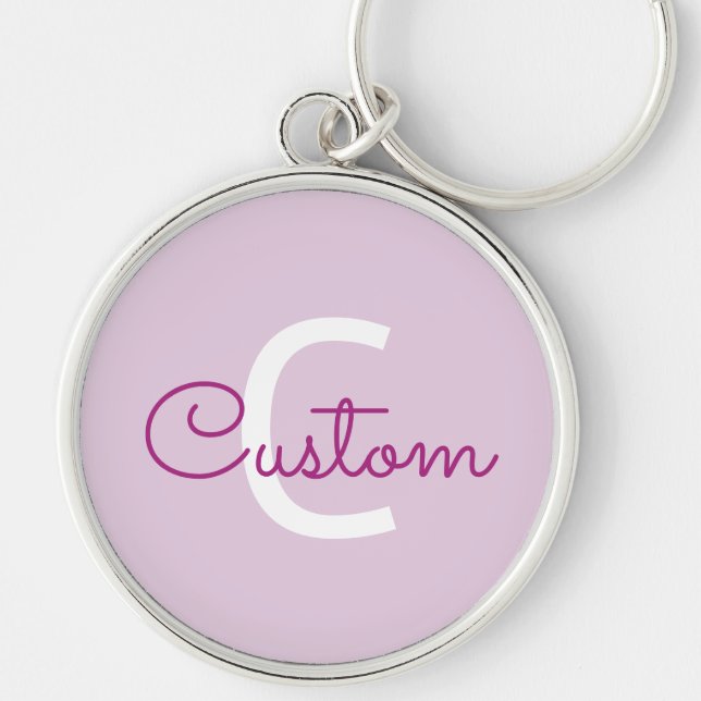 Porte-clés Nom de script & monogramme | Magenta & Violet clai (Devant)