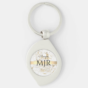 Porte-clés Nom de script noir Lg Monogramme, Marbre blanc et