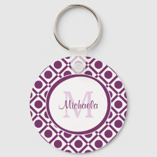 Porte-clés Nom décoré d'un monogramme géométrique pourpre