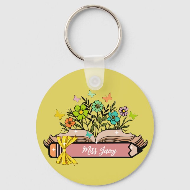 Porte-clés Nom d'enseignant Fleur Sauvage, Enseignant personn (Recto)