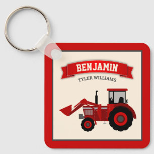 Porte-clés Nom des enfants du tracteur de ferme rouge