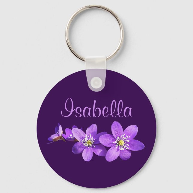 Porte-clés Nom des fleurs d'anémone violette (Recto)