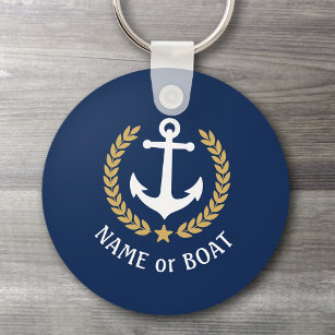 Porte-clés Nom du bateau Ancre Gold Style Laurel Star Navy Bl
