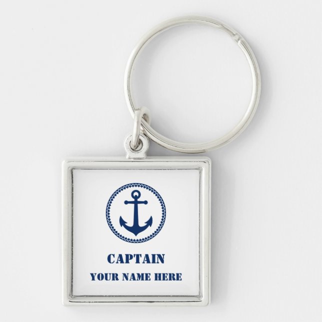 Porte-clés Nom du capitaine ou nom du bateau Ancre marine nau (Devant)