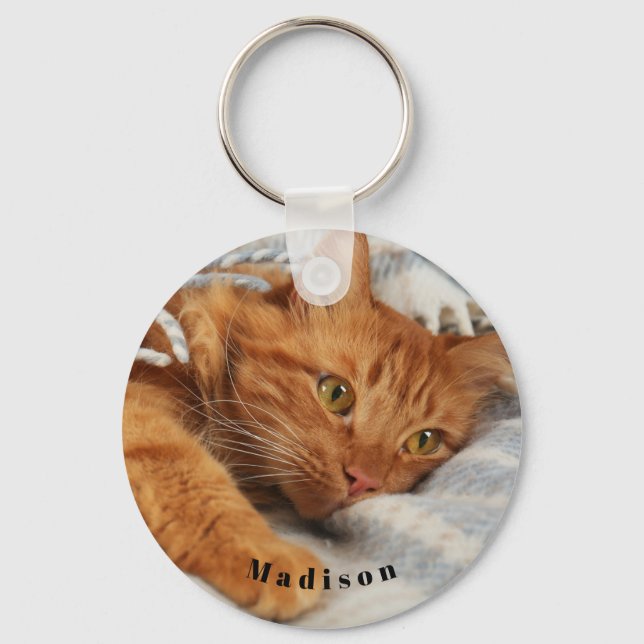 Porte-clés Nom du chat photo personnalisé (Recto)