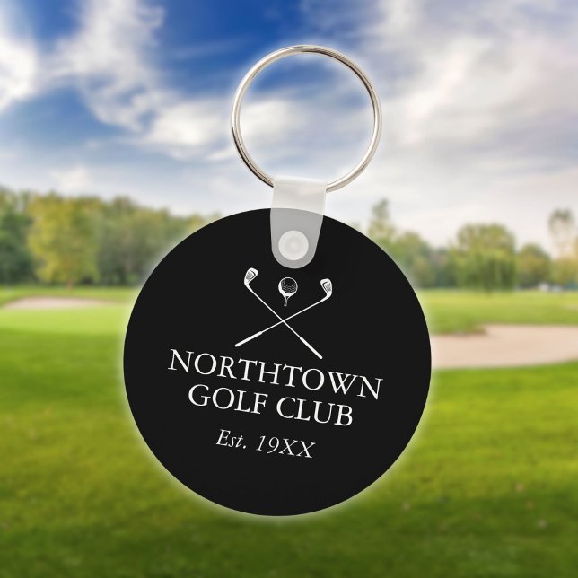 Porte-clés Nom Du Club De Golf Personnalisé Noir Et Blanc (Personalized Golf Club Name Black And White Keychain)