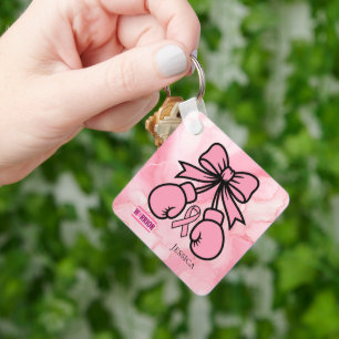Porte-clés Nom du guerrier du cancer du sein marbré rose mode