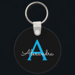 Porte-clés Nom du monogramme de la fille en noir bleu<br><div class="desc">Noir et Bleu Simple Script Monogramme Nom Clés (Porte - clé). Cela rend le cadeau parfait pour 16 ans,  mariage,  douche nuptiale,  anniversaire,  baby shower ou bachelorette pour quelqu'un qui aime le luxe glam et les styles chic.</div>