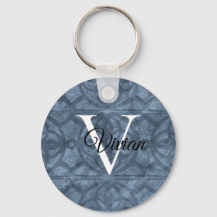 Porte-clés Nom du monogramme de l'aquarelle gris cool