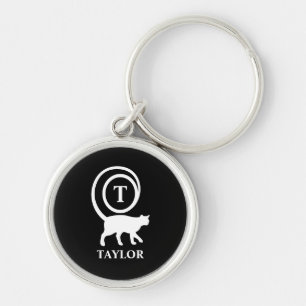 Porte-clés Nom du monogramme Kitty initial Chat Lover noir bl