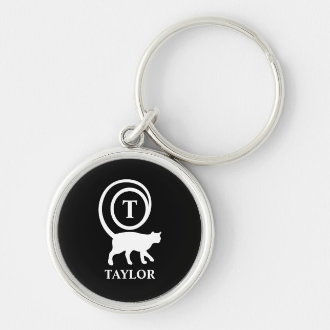 Porte-clés Nom du monogramme Kitty initial Chat Lover noir bl (Devant)