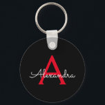 Porte-clés Nom du monogramme rouge noir de la fille<br><div class="desc">Noir et Rouge Simple Script Monogramme Nom Keychains (Porte - clé). Cela rend le cadeau parfait pour 16 ans,  mariage,  douche nuptiale,  anniversaire,  baby shower ou bachelorette pour quelqu'un qui aime le luxe glam et les styles chic.</div>
