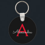 Porte-clés Nom du monogramme rouge noir de la fille<br><div class="desc">Noir et Rouge Simple Script Monogramme Nom Keychains (Porte - clé). Cela rend le cadeau parfait pour 16 ans,  mariage,  douche nuptiale,  anniversaire,  baby shower ou bachelorette pour quelqu'un qui aime le luxe glam et les styles chic.</div>