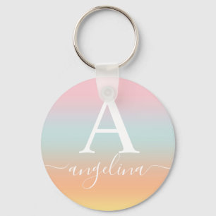 Porte-clés Nom du monogramme Script Gradient Ombre rose