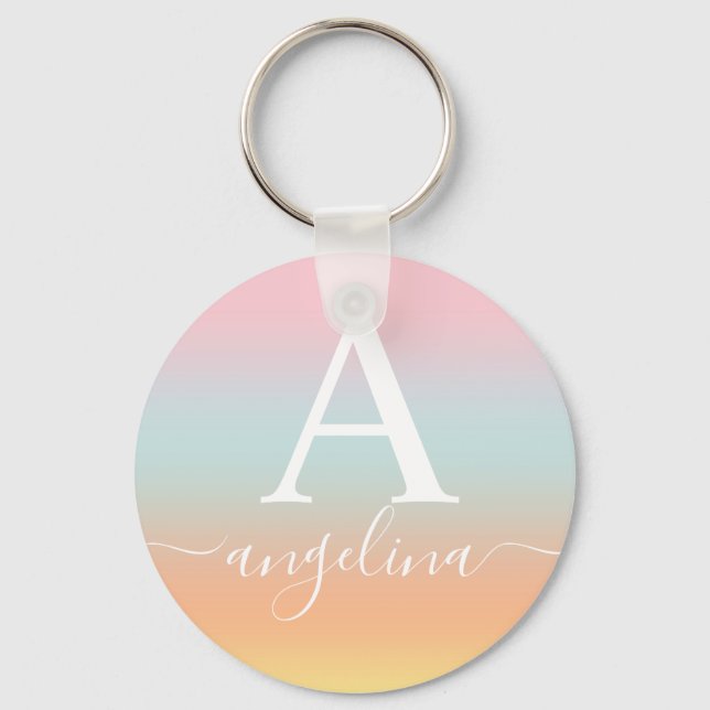 Porte-clés Nom du monogramme Script Gradient Ombre rose (Recto)