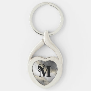 Porte-clés Nom élégant Monogramme Noir et Or