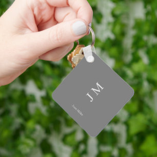 Porte-clés Nom et initiales modernes Monogramme gris chic