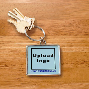Porte-clés Nom et logo de l'entreprise, Carré bleu clair Prem