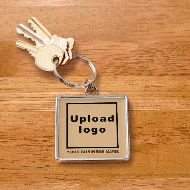 Porte-clés Nom et logo de l'entreprise, Carré Brown léger Pre (Créateur téléchargé)