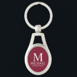 Porte-clés Nom et monogramme du Groomsman personnalisé<br><div class="desc">Cadeaux de Groomsman Personnalisés modernes avec monogramme personnalisé,  nom et titre de marionnettiste en style serif classique blanc sur arrière - plan rouge bordeaux. Aussi parfait pour Best Man,  Père de la Mariée et plus.</div>