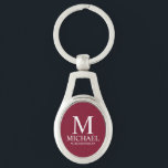 Porte-clés Nom et monogramme du Groomsman personnalisé<br><div class="desc">Cadeaux de Groomsman Personnalisés modernes avec monogramme personnalisé,  nom et titre de marionnettiste en style serif classique blanc sur arrière - plan rouge bordeaux. Aussi parfait pour Best Man,  Père de la Mariée et plus.</div>