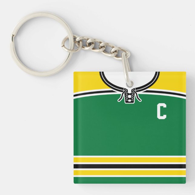 Porte-clés Nom et numéro Jaune et Jersey de hockey vert (Devant)
