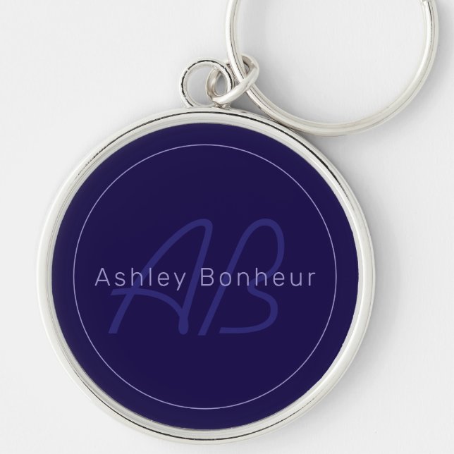 Porte-clés Nom et prénom modernes avec monogramme (Devant)