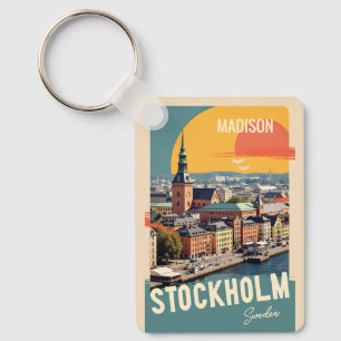 Porte-clés Nom et texte personnalisés Stockholm Suède