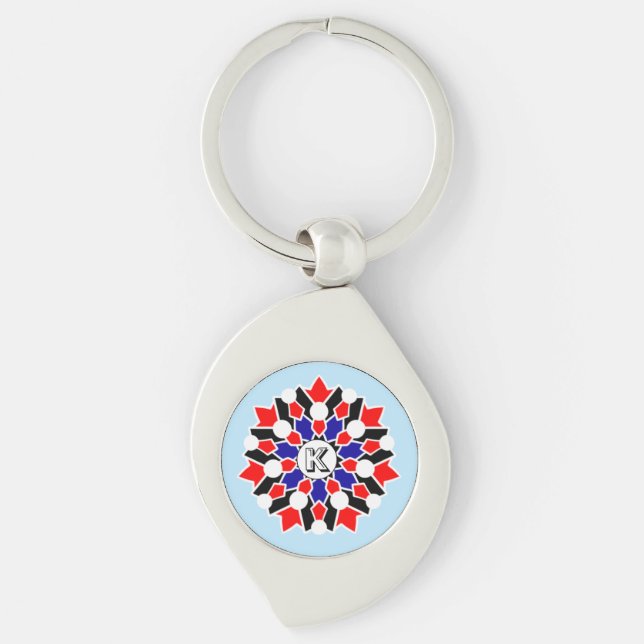 Porte-clés Nom floral géométrique Porte - clé métallique bleu (Devant)