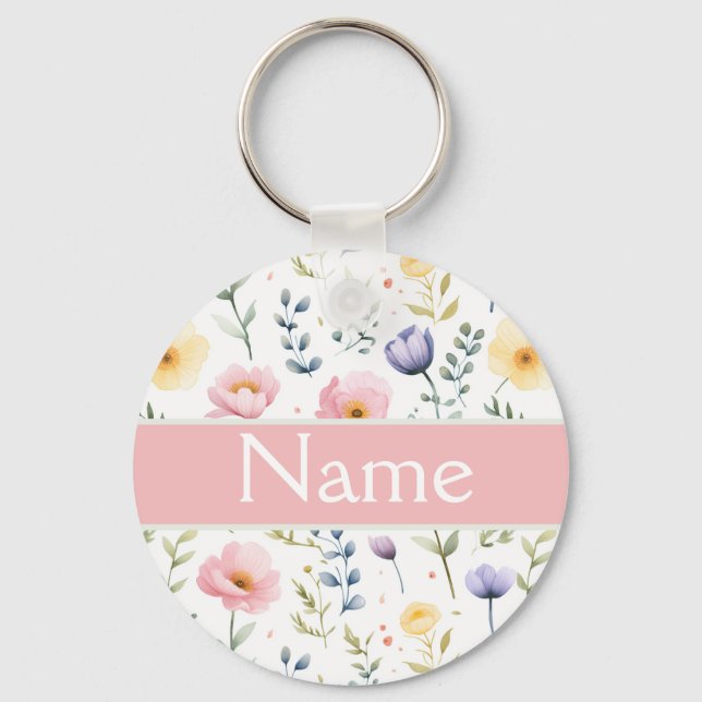Porte-clés Nom floral personnalisé (Recto)