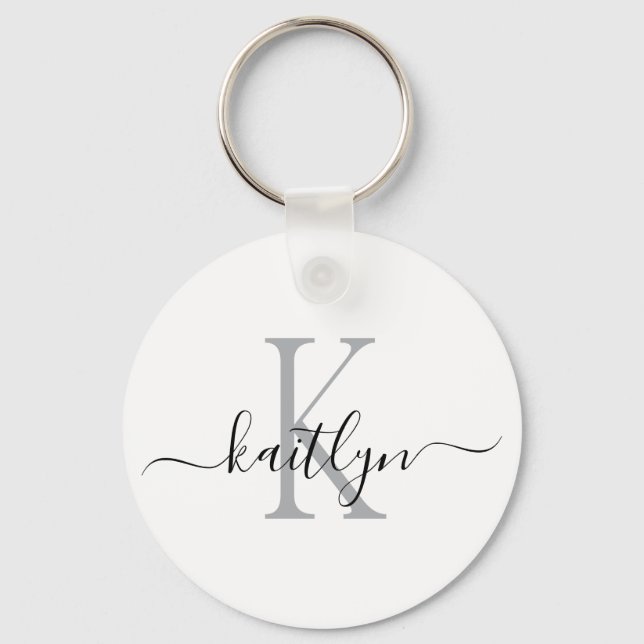 Porte-clés Nom gris noir Monogramme initial (Recto)