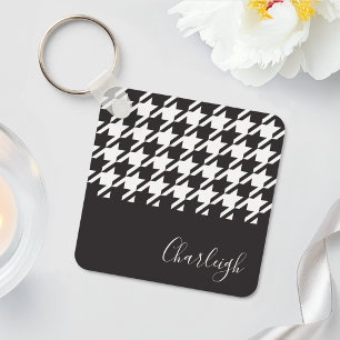 Porte-clés Nom Houndstooth Noir et Blanc Moderne Classique