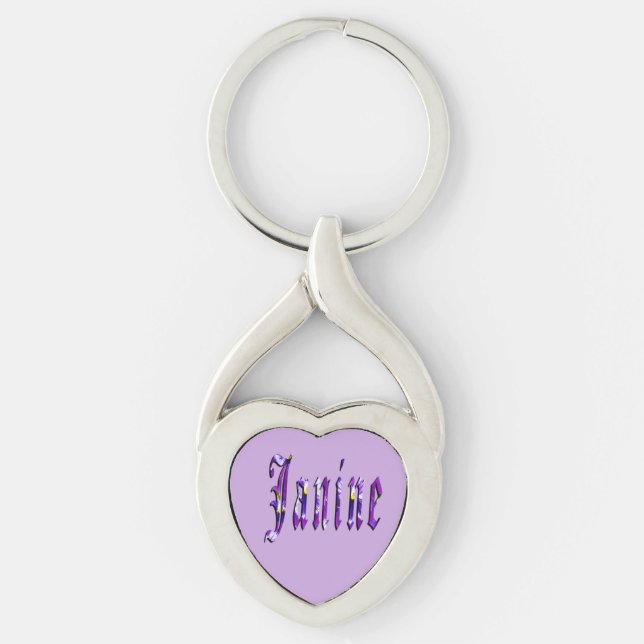 Porte-clés Nom Janine Floral Violet (Devant)