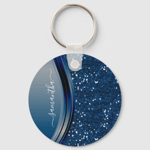 Porte-clés Nom manuscrit Marine Blue Metal Parties scintillan