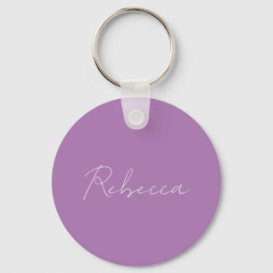 Porte-clés Nom minimaliste manuscrit Plain Lavender rose